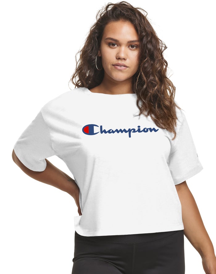 Camiseta Champion Mujer - Plus Cropped Script C Logo ( Blancas ) 3856190-WZ